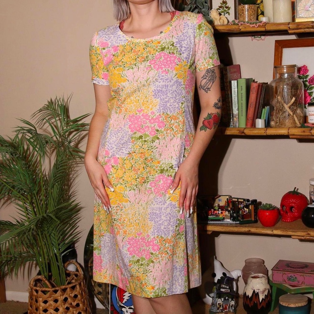 Vintage 1970s Handmad Floral Dress with Pockets